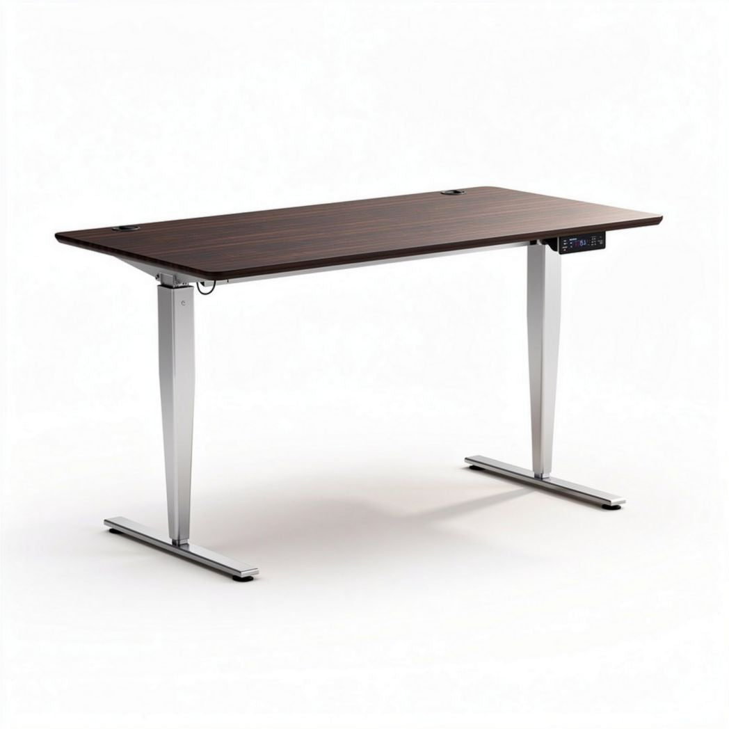 Bureau debout en bois avec surface marron et pieds en métal argenté 150 x 75 x 75cm