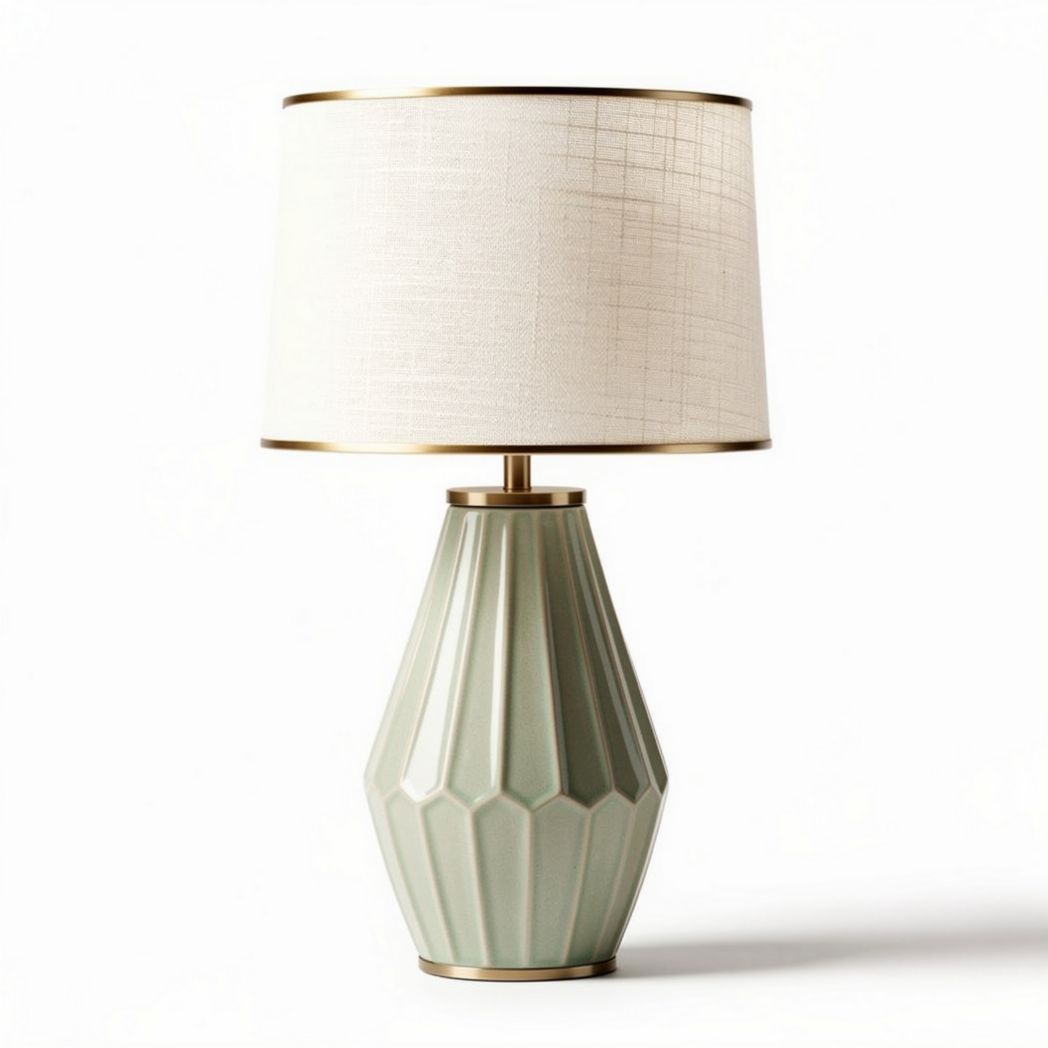 Lampe de table en céramique verte avec abat-jour en tissu de 30 x 15 x 15cm