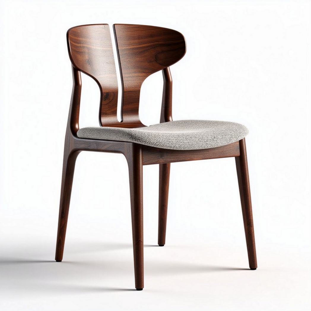Chaise en bois foncé avec assise en tissu gris clair 45 x 45 x 80cm