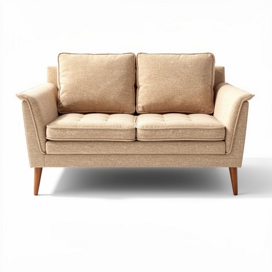 Canapé en tissu beige avec coussins amovibles dimensions 150 x 80 x 70cm