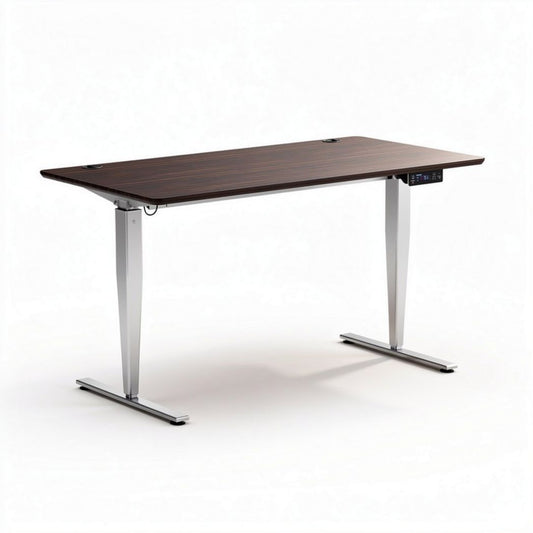Bureau debout en bois avec surface marron et pieds en métal argenté 150 x 75 x 75cm