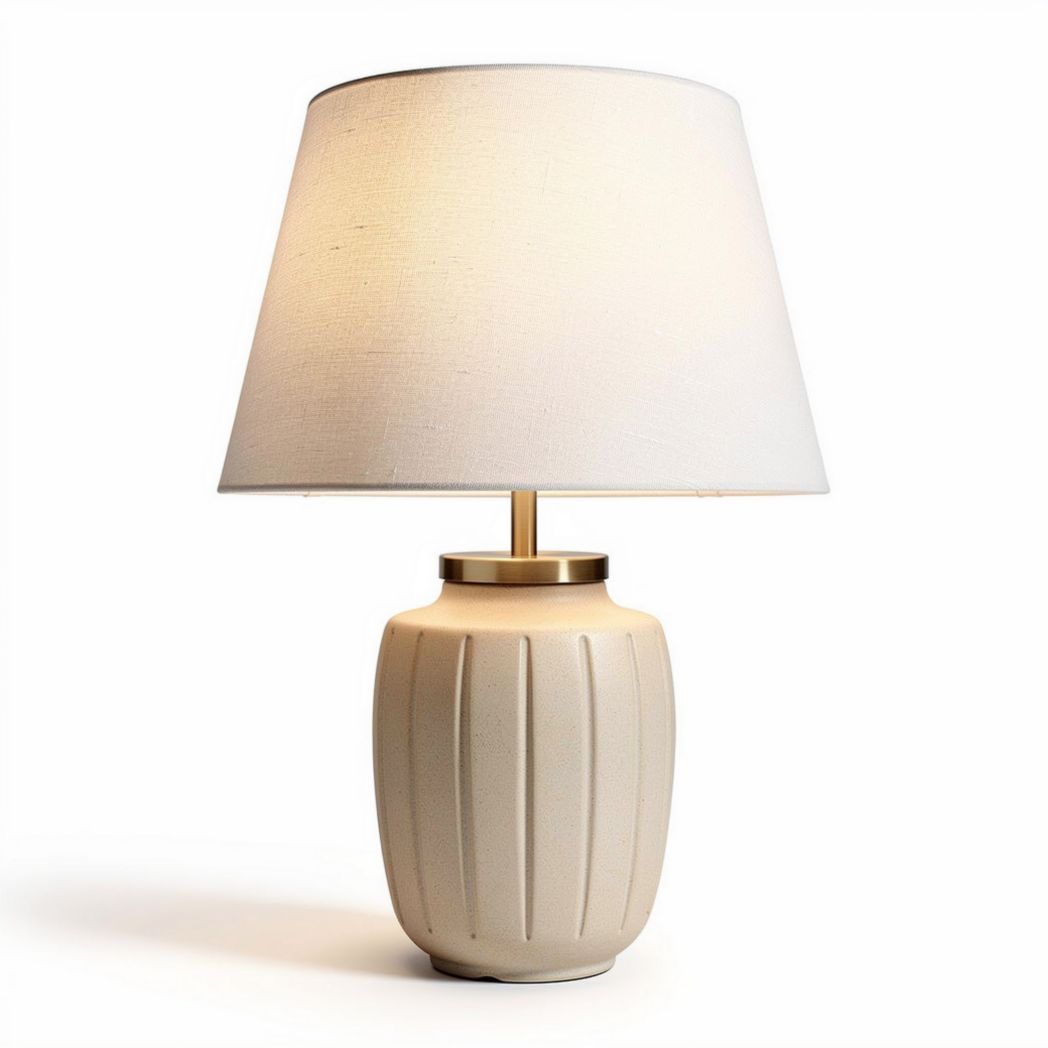 Lampe de table en céramique beige avec abat-jour en tissu blanc 20 x 20 x 40cm