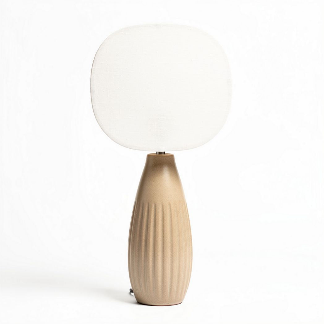 Lampe de table en céramique beige avec abat-jour en tissu blanc 30 x 15 x 50cm