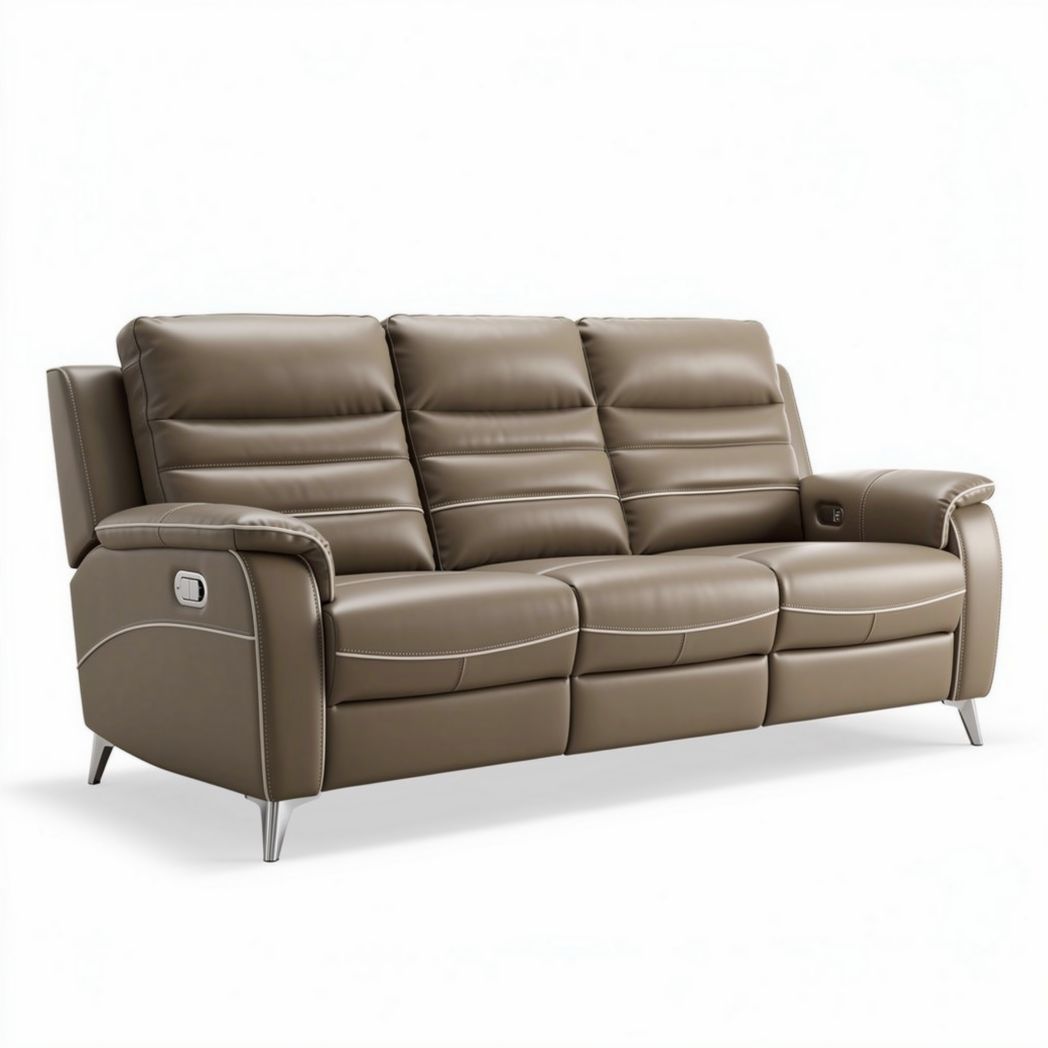 Canapé en cuir synthétique beige avec fonctions relax de 200 x 90 x 90 cm
