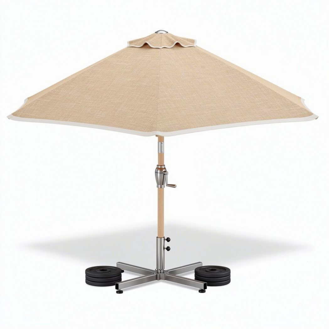 Parasol déporté en aluminium avec base lestée dimensions 250 x 250 cm couleur beige