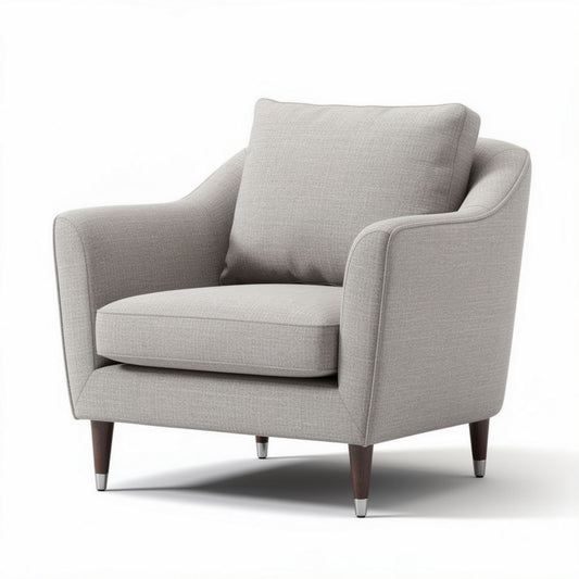 Fauteuil en tissu gris avec pieds en bois 70 x 80 x 80cm pour salon